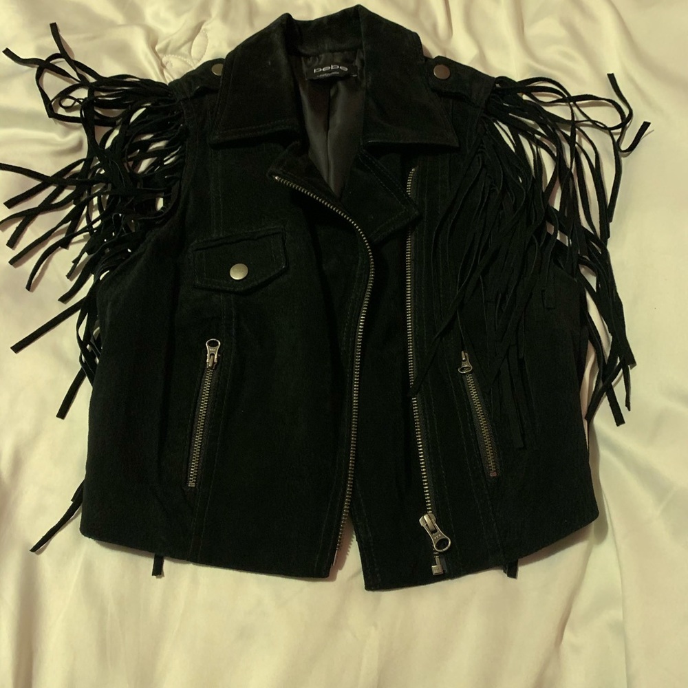 Bebe real suede fringe vest